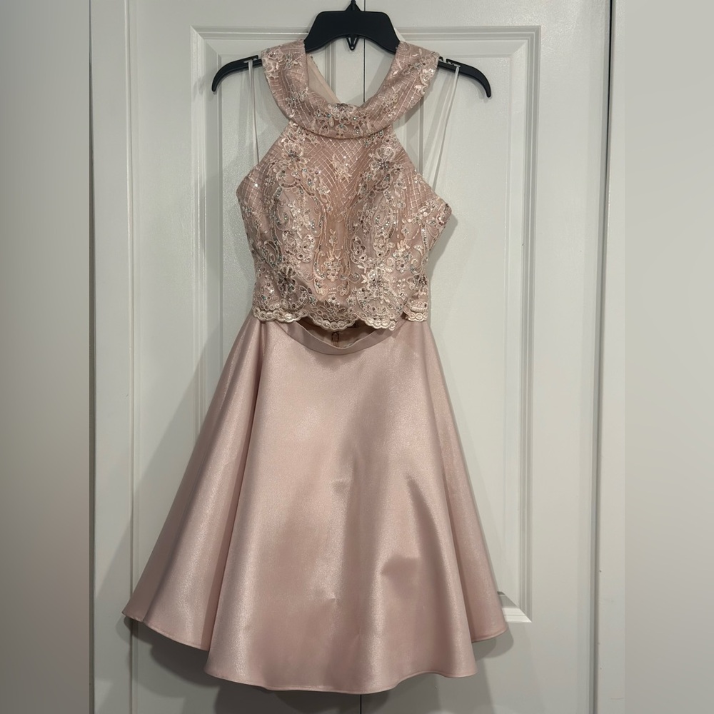 Embellished Pink Formal Mini Dress Size 2, Two pieces